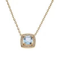 collier en plaqué or massif chaîne avec pierre carré topaze bleue véritable contour oxydes blancs sertis 40+5cm
