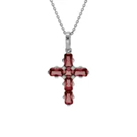collier en argent rhodié pendentif croix avec oxydes rouges 38+5cm