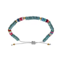 bracelet en acier cordon coulissant rondelles turquoise imitation et caoutchouc colorés