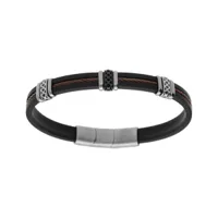 bracelet en acier et caoutchouc câble marron motif fermoir aimanté 20+1.5cm double fermoir