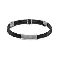bracelet en acier et caoutchouc câble noir motif fermoir aimanté 20+1.5cm double fermoir