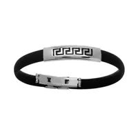 bracelet en caoutchouc avec partie en acier avec méandres grecs gravés en noir au milieu