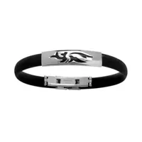 bracelet en caoutchouc avec partie en acier avec motif tribal gravé en noir au milieu