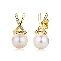 miore - m0843ay - boucles d'oreilles femme - or jaune 750/1000 (18 carats) 1.7 gr - perle et diamant 0.08 cts