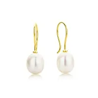 miore bijoux pour femmes boucles d'oreilles pendantes avec perles d'eau douce blanches 8 mm boucles d'oreilles en or jaune 18 carats / 750 or