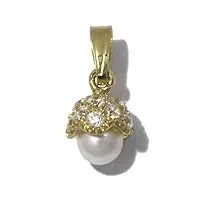 perles pendentif femme en or 18 carats jaune avec perle de culture et zircon blanc, 3 grammes