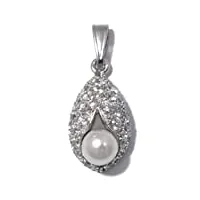 perles pendentif femme en or 18 carats blanc avec perle de culture et zircon blanc, 4.2 grammes