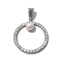 perles pendentif femme en or 18 carats blanc avec perle de culture et zircon blanc, 6.7 grammes