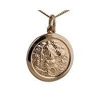 pendentif 20mm or rose 9ct - 375/1000 - saint christophe avec chaîne gourmette lumineuse de 40cm (ne convient qu'aux enfants)