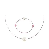 les poulettes bijoux - set collier et bracelet lien la perle blanche des poulettes - classics - rose