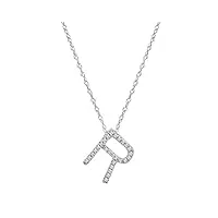 14 k or blanc diamant pendentif initiale "r", 40,6 cm collier