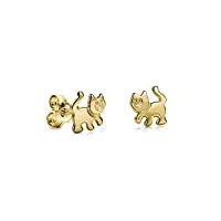 miore bijoux pour enfants filles clous d'oreilles chat boucles d'oreilles en or jaune 18 carats / 750 or