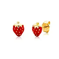 miore bijoux pour enfants filles clous d'oreilles fraises boucles d'oreilles en or jaune 18 carats / 750 or