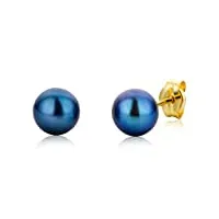 miore bijoux pour femmes clous d'oreilles avec perles d'eau douce bleues/roses/couleur pêche boucles d'oreilles en or jaune 18 carats / 750 or (bleu)