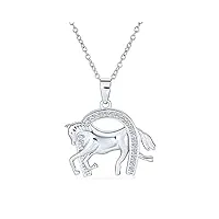 bling jewelry pendentif de cheval gagnant de race Équestre cow girl cz pave collier fer À cheval bijoux de l'ouest pour femmes en argent sterling .925