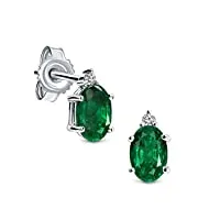 miore boucles d'oreilles pour femmes avec diamants 0.02 ct boucles d'oreilles pendantes en or blanc 9 carat /375 or avec pierre précieuse ovale Émearaude vert, bijoux …