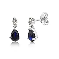 miore boucles d'oreilles pour femmes avec diamants 0.08 ct boucles d'oreilles pendantes en or blanc 9 carat /375 or avec pierre précieuse forme poire saphir bleu, bijoux