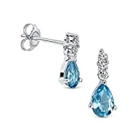 miore boucles d'oreilles pour femmes avec diamants 0.08 ct boucles d'oreilles pendantes en or blanc 9 carat /375 or avec pierre précieuse forme poire topaze bleue, bijoux