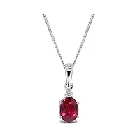 miore collier pour femmes collier avec diamants 0.02 ct et pendentif pierre précieuse ovale rubis rouge chaîne en or blanc 9 carat /375 or, bijoux avec diamants et brillants longueur 45 cm