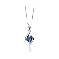 miore collier pour femmes collier avec pendentif pierre précieuse ronde saphir bleu chaîne en or blanc 9 carat /375 or, bijoux longueur 45 cm