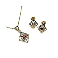 bijoux schmidt-set pendentif grenat antique, collier, boucles d'oreilles, argent plaqué au 10-carats
