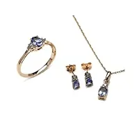 bijoux schmidt-diamant/tanzanite pendentifs, boucles d'oreilles, bague, 10 carats or jaune