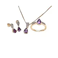 bijoux set diamant/set de 5 pièces améthyste pendentif, collier, boucles d'oreilles, bague 2, 37 carats