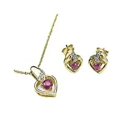 bijoux schmidt-diamond/ruby pendentif, collier, boucles d'oreilles en métal argenté