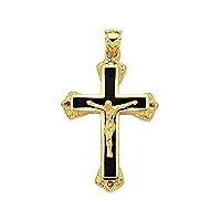 pendentif crucifix or jaune 14 k et émail noir, pour homme