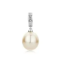 miore bijoux pour femmes pendentif avec perle d'eau douce blanche 10 mm et diamants 0.07 ct pendentif en or blanc 18 carats / 750 or
