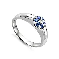 miore bijoux pour femmes bague de fiançailles fleur avec diamant 0.03 ct entourée de pierres précieuses saphirs bleus bague en or blanc 18 carats / 750 or
