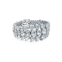 bling jewelry bracelet large en plaqué argent avec un Élégant regroupement de zircons cubiques en cascade sur plusieurs rangées, parfait pour les promenades des femmes, les mariages