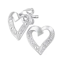 naava - boucles d'oreilles - femme - coeur - or blanc 375/1000 (9 cts) 0.85 gr - diamant