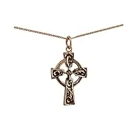 british jewellery workshops pendentif 28x20mm or rose 9ct - 375/1000 croix celtique gravée à la main avec une chaine de 40cm de longueur (ne convient qu'aux enfants)