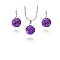 karisma – parure 2 pièces pendentif boule collier boucles d'oreilles argent 925/1000 rhodié avec swarovski elements 15 mm – violet