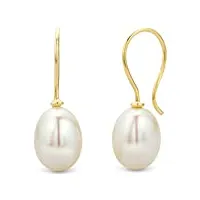 miore boucles d'oreilles pour femmes avec perles d'eau douce blanches boucles d'oreilles crochet pendantes en or jaune 9 carat / 375 or, bijou