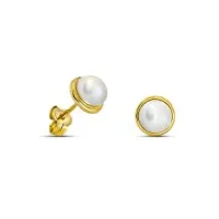 miore boucles d'oreilles pour femmes avec perles d'eau douce blanches clous d'oreilles en or jaune 9 carat / 375 or, bijou