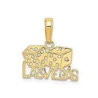 collier avec pendentif las vegas en or jaune massif poli 14 carats avec dés mesurant 14 x 15 mm de large, métal