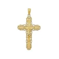 jewelryweb 14 ct or jaune solide dos ouvert texturé arrière non médaille poli et satiné inri crucifix pendentif