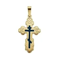 collier avec pendentif croix religieuse orthodoxe en or jaune 14 carats incrustation bleue 19 x 13 mm, bijoux cadeaux pour femmes, métal