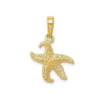 collier avec pendentif en forme d'étoile de mer en or jaune 14 carats poli et texturé
