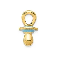 collier avec pendentif en forme de tétine en or jaune poli 14 carats émaillé bleu