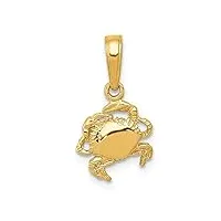collier avec pendentif crabe en or jaune massif texturé poli 14 carats - dimensions : 15 x 8 mm de large - cadeau pour femme, métal