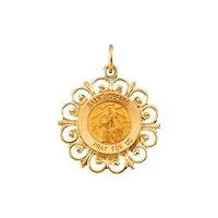 collier avec pendentif rond st gérard en or jaune 14 carats 18,5 mm - cadeau pour femme, métal