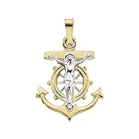 collier avec pendentif croix religieuse en or 14 carats bicolore 15 x 16 mm, métal