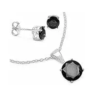 bijoux schmidt set 4-pièces noir saphir/noir boucles d'oreilles en saphir, collier, pendentif-1, 20 carats