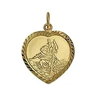 sayers london pendentif cœur médaille de saint-christophe en or jaune 9 carats