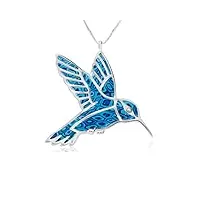 adina plastelina handmade jewellery collier pendentif colibri bleu - bijoux en argent fin 925 et fimo fait main, chaine 42cm
