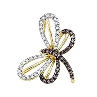0.28 carats (ct) 10 k or jaune blanc et marron diamant pendentif papillon pour femme