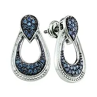0,68 carats (ct) argent sterling diamant bleu pour femmes boucles d'oreilles pendantes